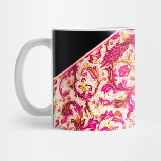 FLORENTINE RENAISSANCE FLOWERS Peacocks ,Butterflies.Red Floral Swirls, Leaves Mug